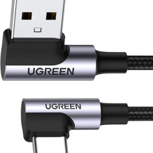 Cable UGREEN USB-A a USB-C 90° Carga Rápida 18W Nylon Trenzado 0.5m