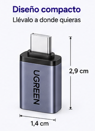 Adaptador UGREEN USB-C a USB-A 10Gbps Aluminio Compacto - Imagen 2